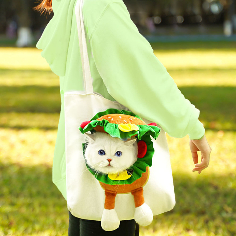 猫キャリーバッグ 猫ちゃんが顔を出せるハンバーガー変身ショルダーバッグ
