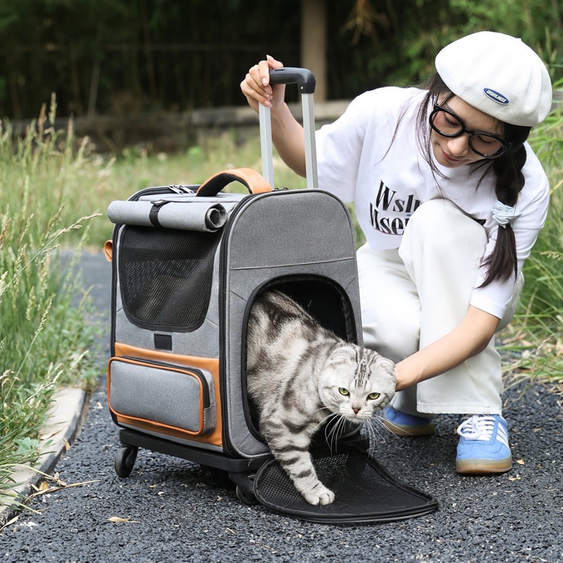 猫キャリーバッグ キャスター付き猫通気メッシュ仕様