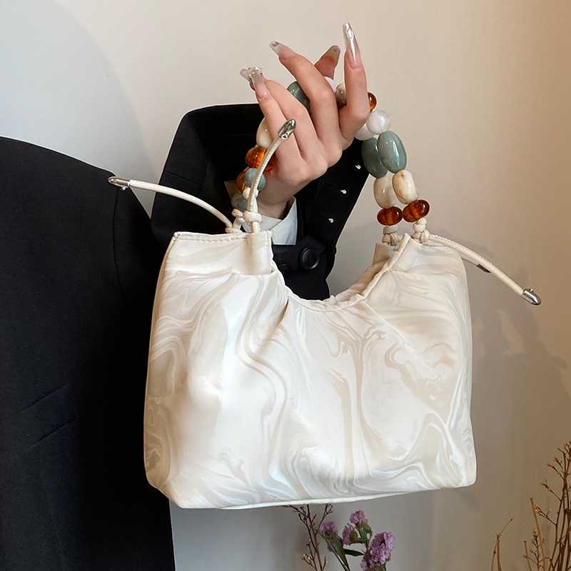 キャリー オン バッグ 大理石柄ビーズ付きトートバッグ