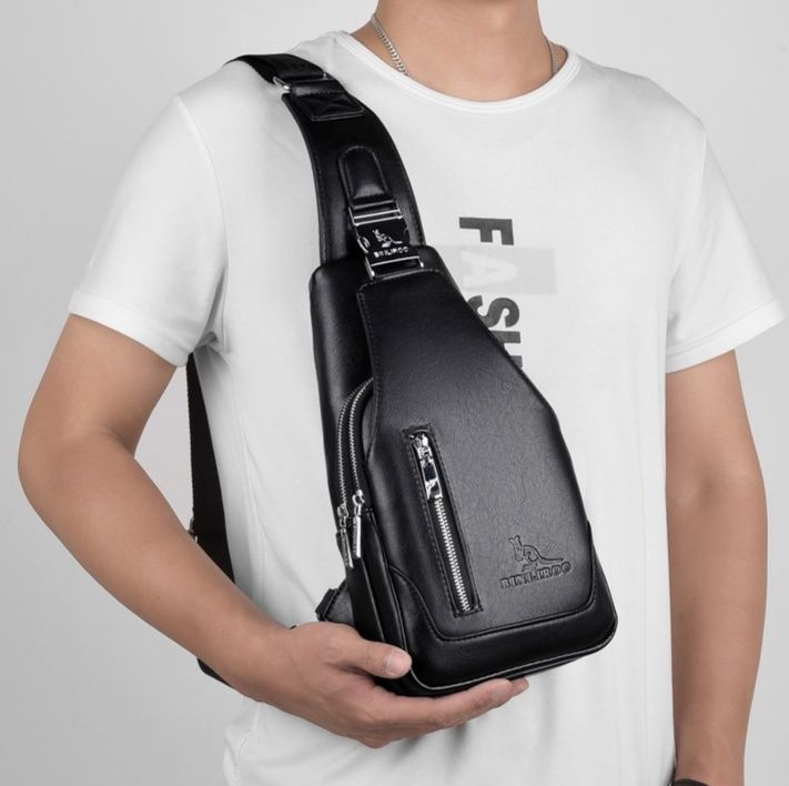 ボディバッグ 合成皮革製スリムボディバッグ メンズ斜め掛け
