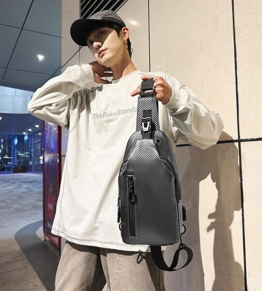 斜めがけボディバッグ 合成皮革 黒 男性用