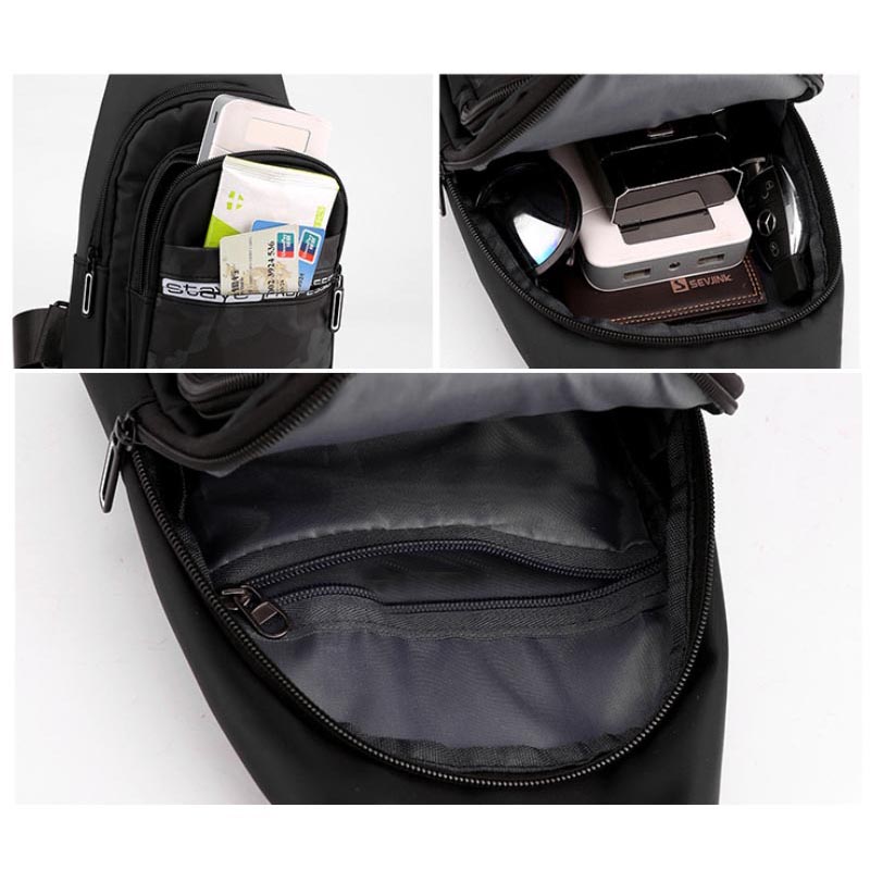 軽量ボディバッグ メンズ 肩掛け イヤホン穴付き