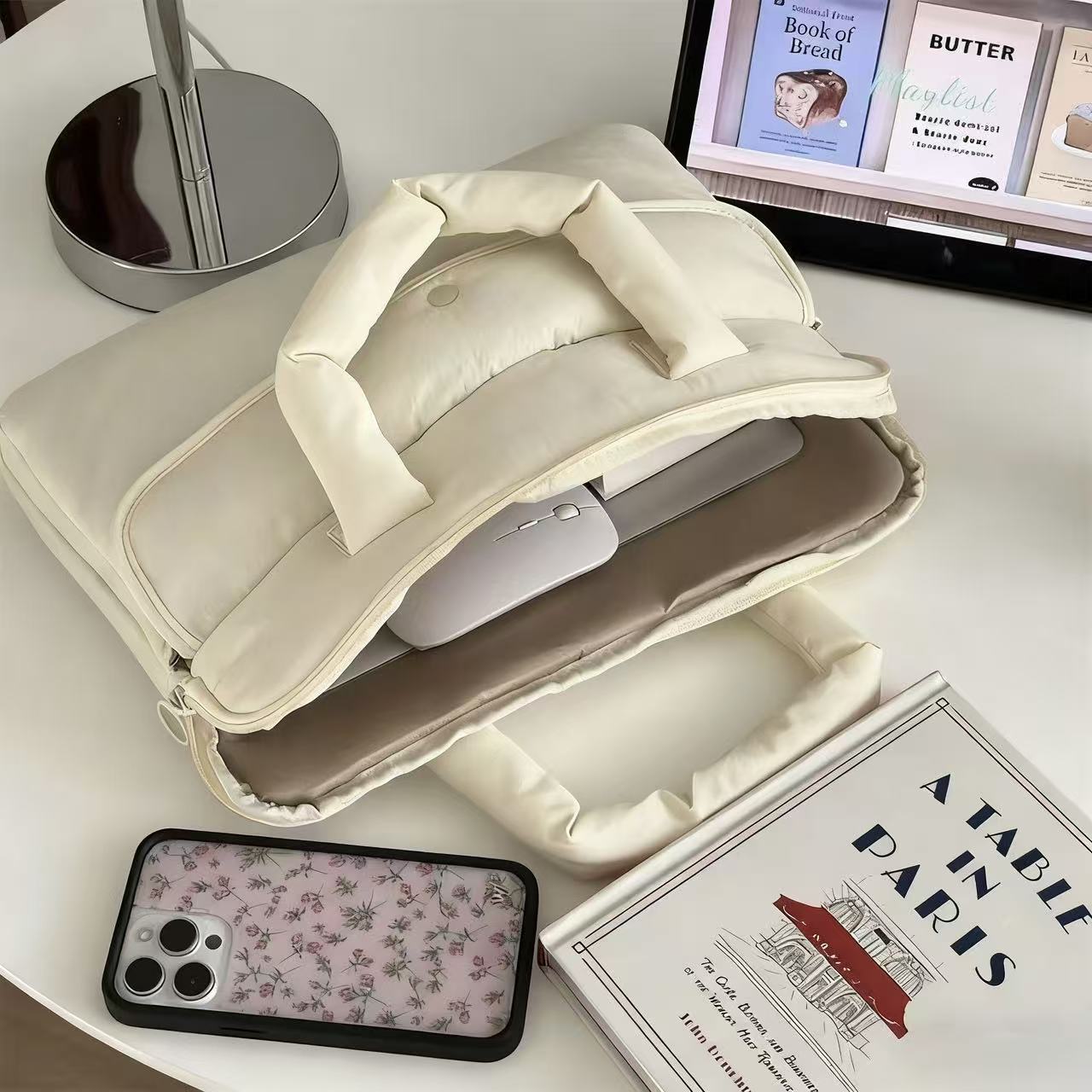 パソコンケース ふんわりリボン取っ手のキルティングパソコンケース