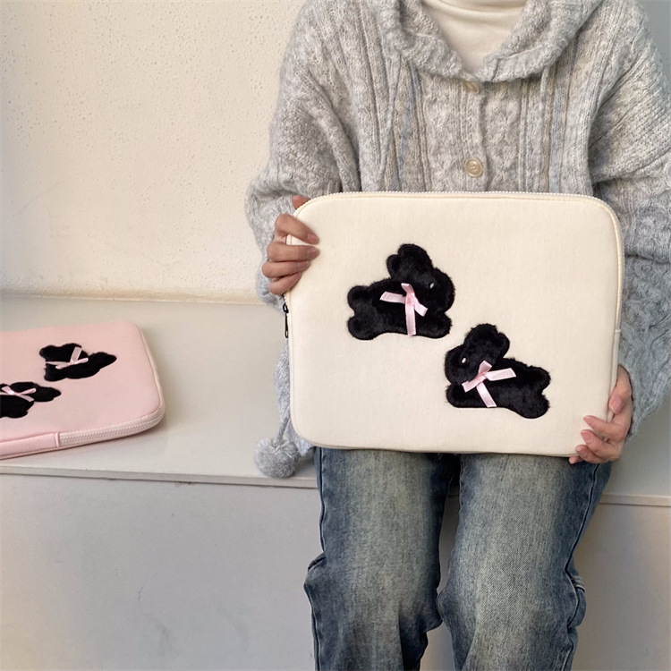 パソコンケース ふわもこうさぎリボン付きパソコンケース