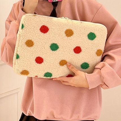 パソコンケース ふわもこ水玉刺繍のボアパソコンケース