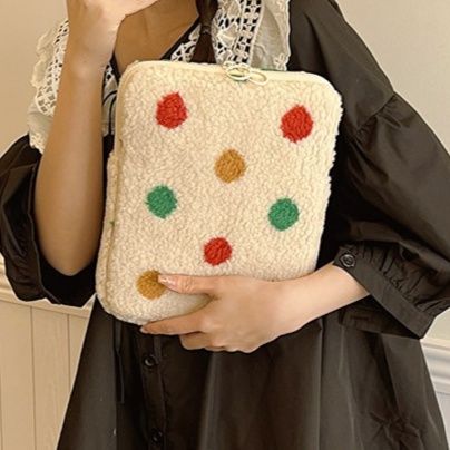 パソコンケース ふわもこ水玉刺繍のボアパソコンケース
