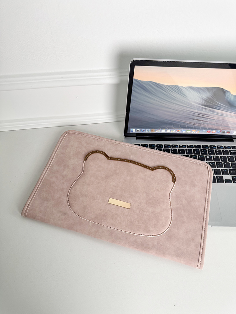 パソコンケース 猫型ポケット付きスエード調パソコンケース