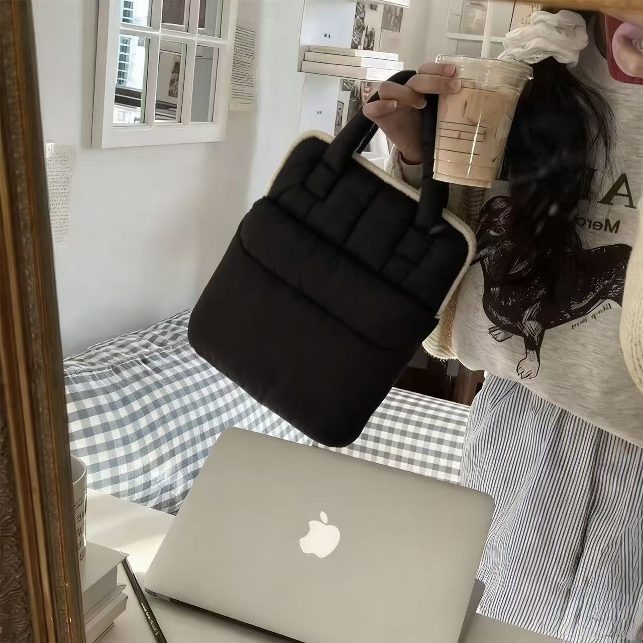 パソコンケース ふんわりリボン取っ手のキルティングパソコンケース