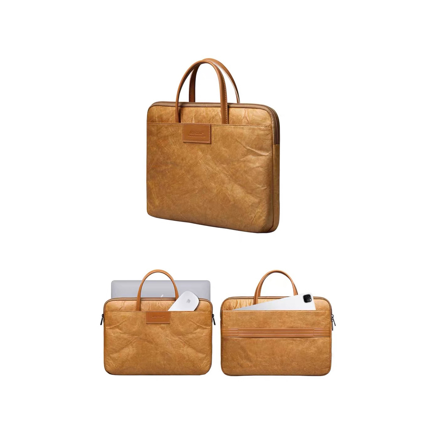 パソコンケース 上質合成皮革の取っ手付き薄型パソコンケース