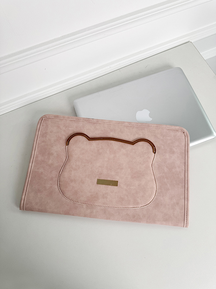 パソコンケース 猫型ポケット付きスエード調パソコンケース