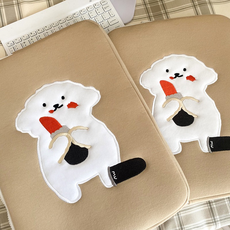 パソコンケース もふもふ白犬のお寿司大好きパソコンケース