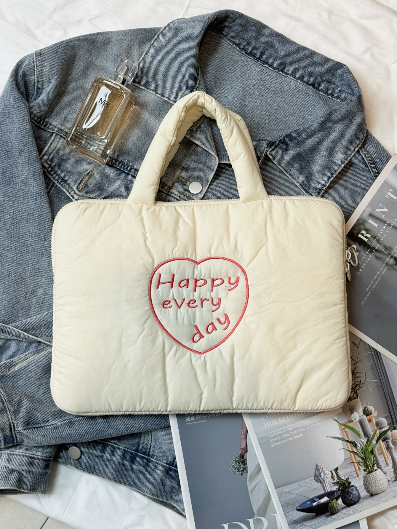 パソコンケース 毎日幸せハート刺繍キルティングパソコンケース