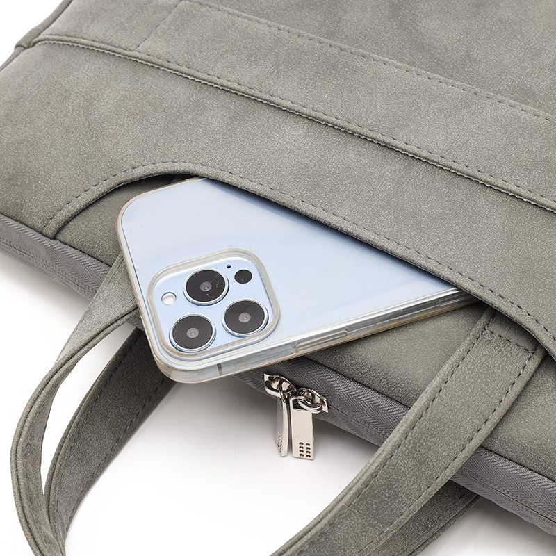 パソコンケース 上質スエード調素材の薄型ハンドル付きパソコンケース