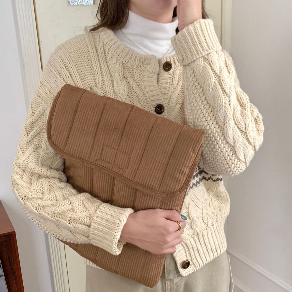 パソコンケース コーデュロイ生地の柔らか封筒型パソコンケース