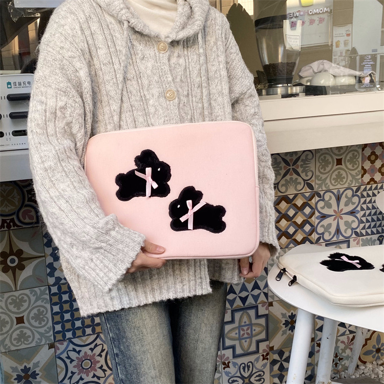 パソコンケース ふわもこうさぎリボン付きパソコンケース