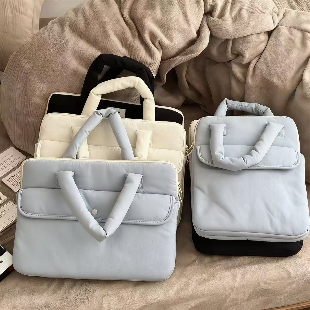 パソコンケース ふんわりリボン取っ手のキルティングパソコンケース