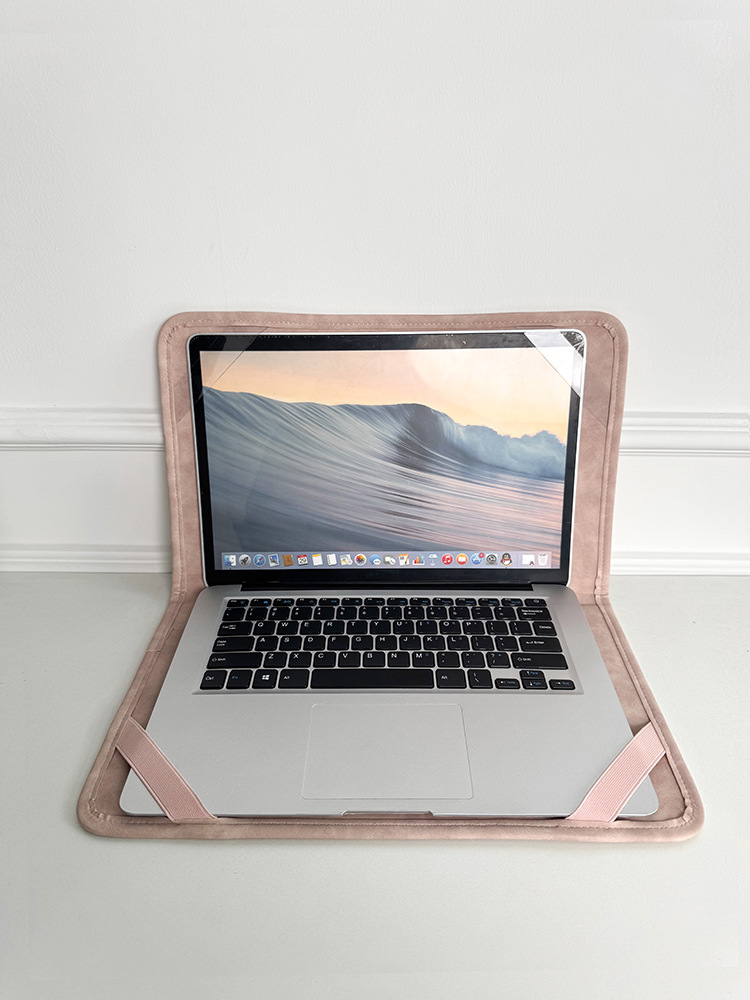 パソコンケース 猫型ポケット付きスエード調パソコンケース