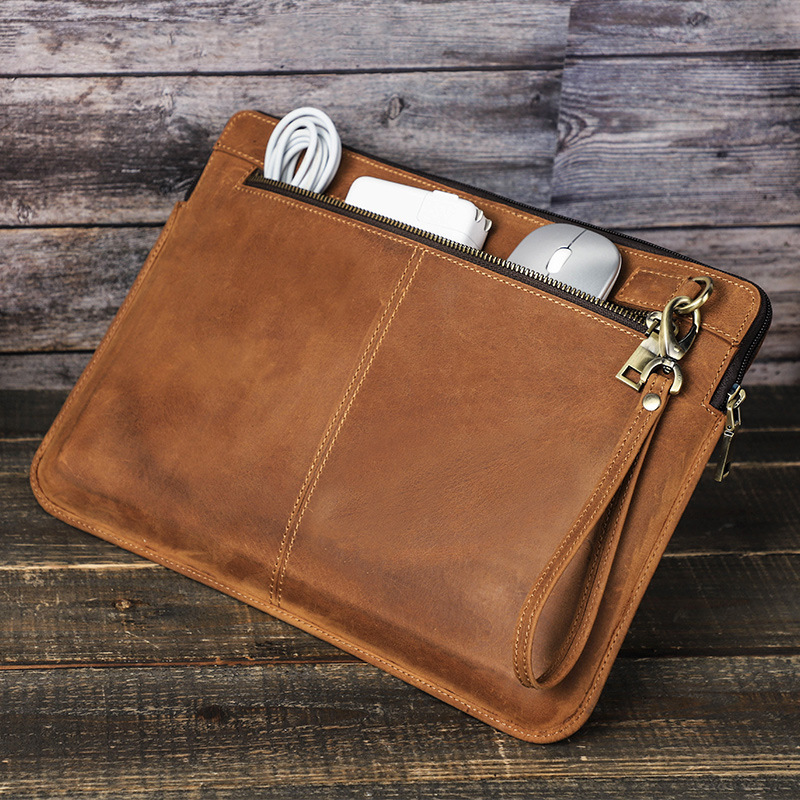 パソコンケース 本革仕上げの多機能ポケット付きパソコンケース