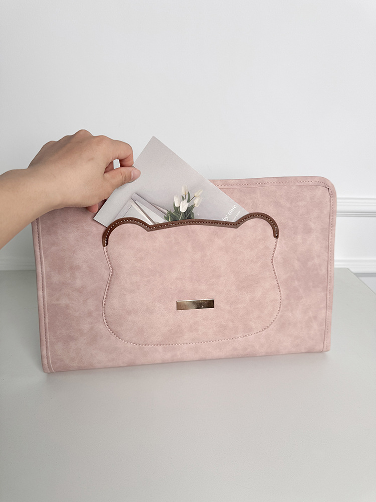 パソコンケース 猫型ポケット付きスエード調パソコンケース