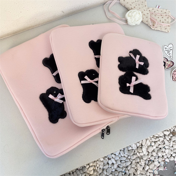 パソコンケース ふわもこうさぎリボン付きパソコンケース