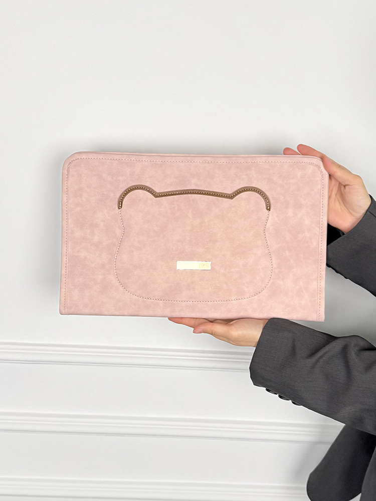 パソコンケース 猫型ポケット付きスエード調パソコンケース