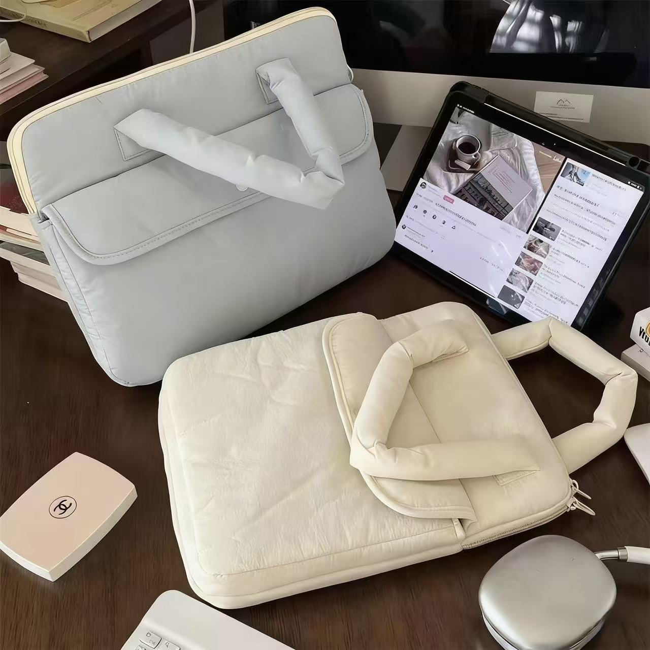 パソコンケース ふんわりリボン取っ手のキルティングパソコンケース