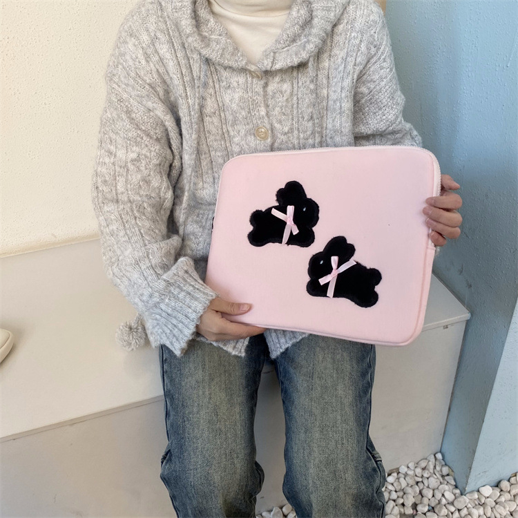 パソコンケース ふわもこうさぎリボン付きパソコンケース