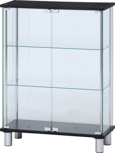 フィギュアケース 大型 ガラス展示棚三段幅広黒色フィギュア収納