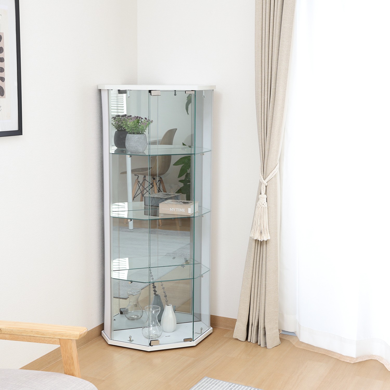 フィギュアケース 大型 ガラス製コーナー型コレクションケース白