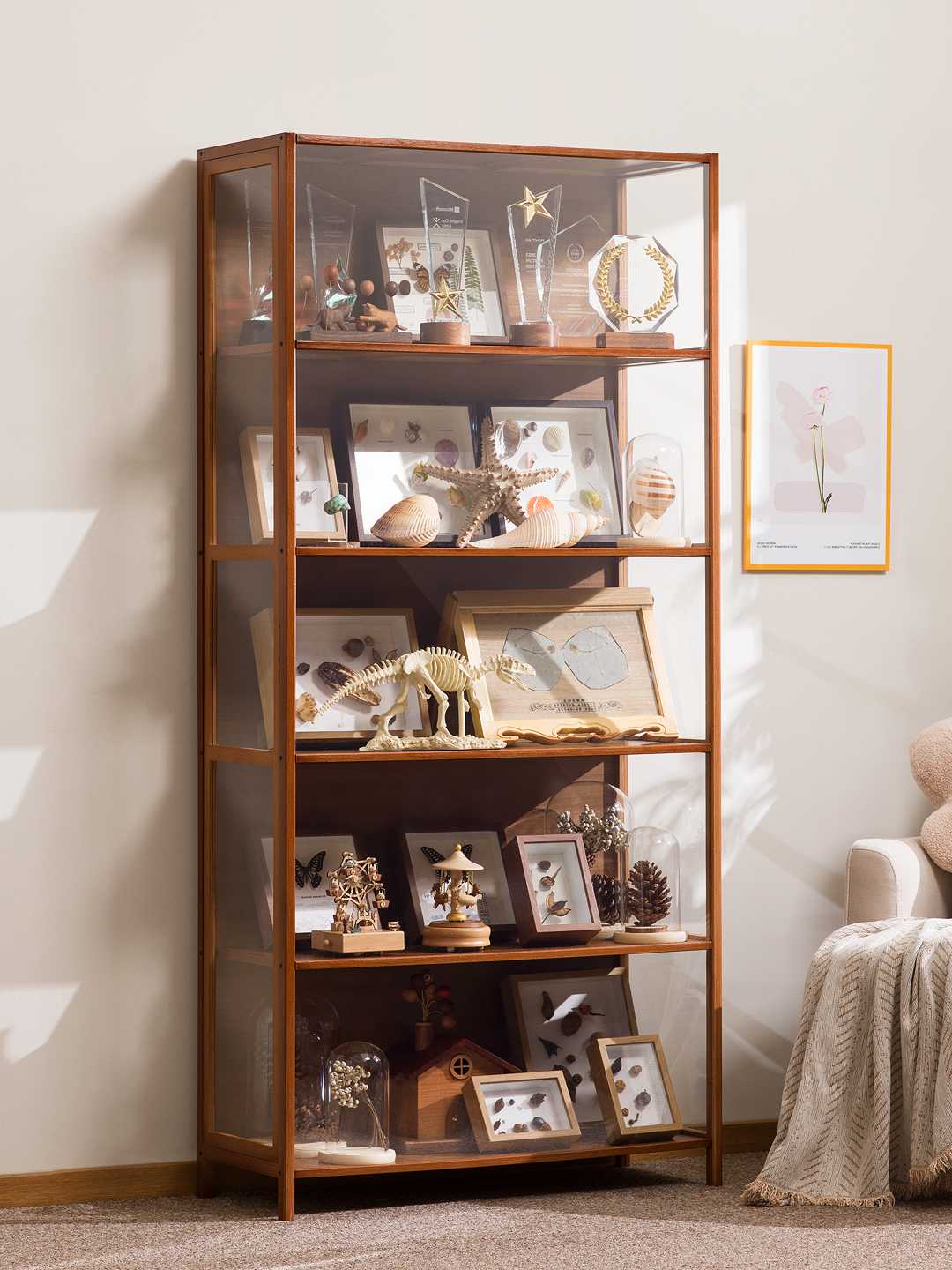 フィギュアケース 大型 博物館風五段棚ガラスフィギュアケース