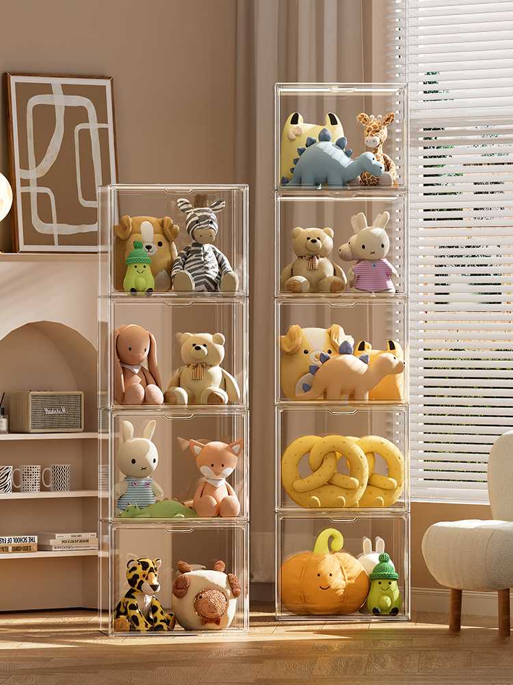 フィギュアケース 大型 透明積み重ね式ぬいぐるみ収納ケース