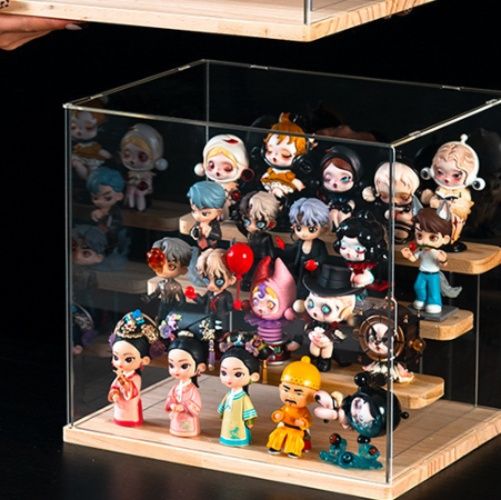 フィギュアケース 透明アクリル木製台座フィギュア展示ケース