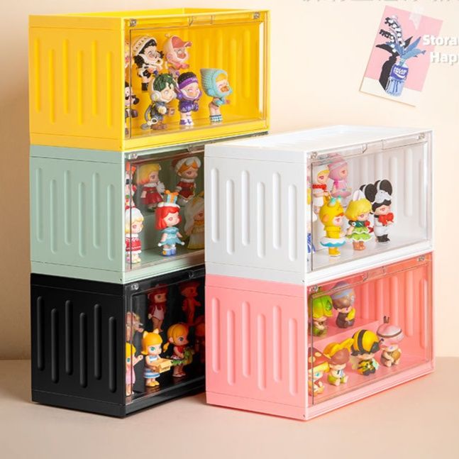 フィギュアケース 積み重ね式コンテナ型透明扉付き小型収納ボックス