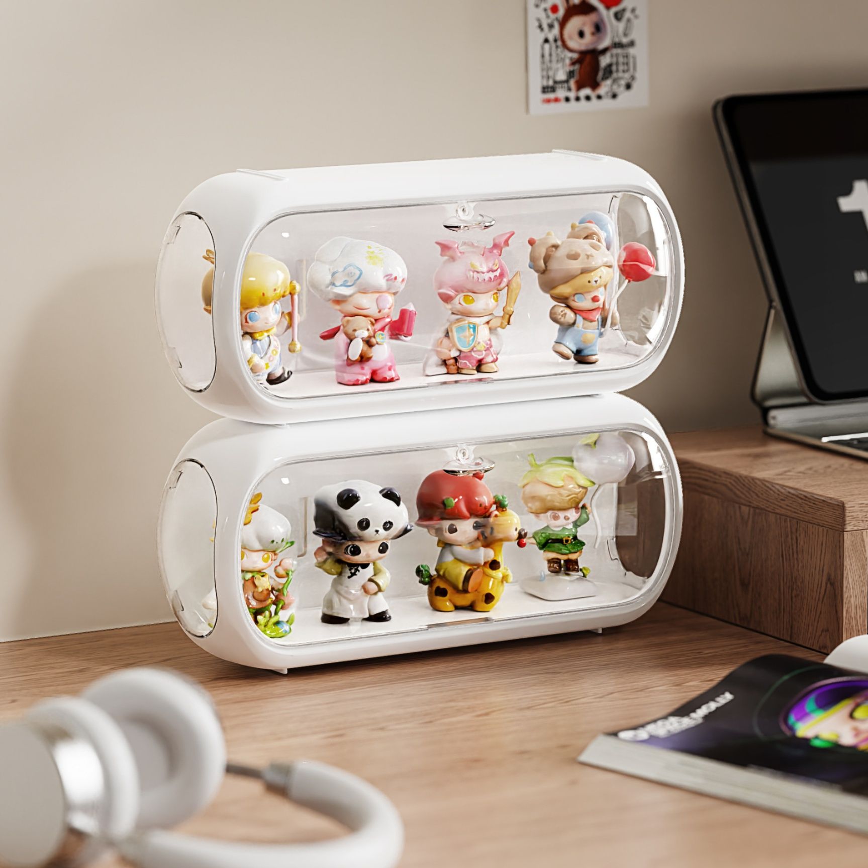 フィギュアケース 円筒形透明展示収納ボックス