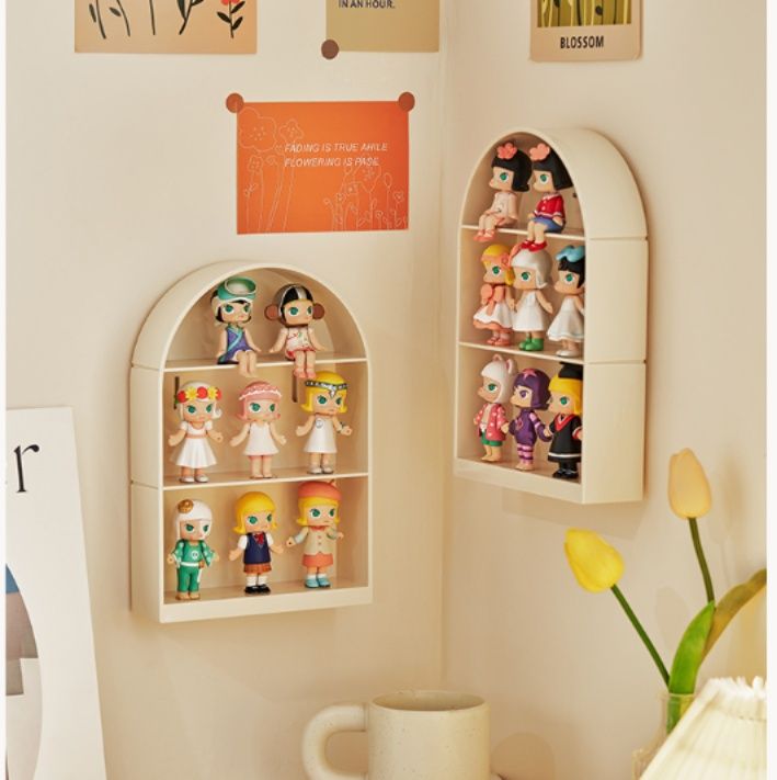 フィギュアケース アーチ型壁掛け　小型　飾り棚二段式収納