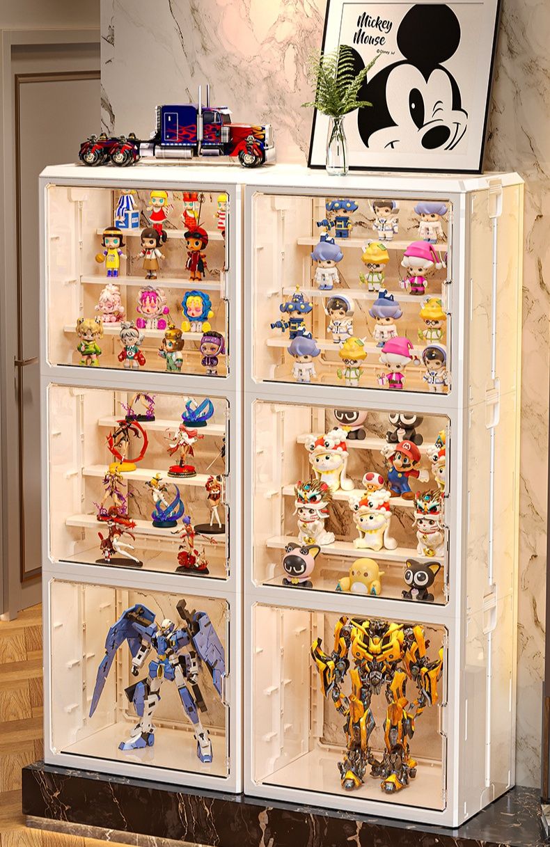 フィギュアケース 透明扉付き木製フレーム組み立て式小型飾り棚