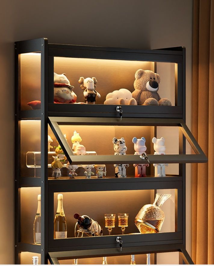 フィギュアケース 五段式照明付き鍵付きガラス扉大型展示棚