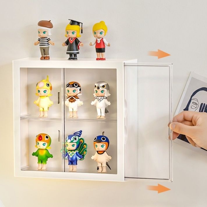 フィギュアケース小型壁掛け式二段棚ミニチュア人形収納ボックス