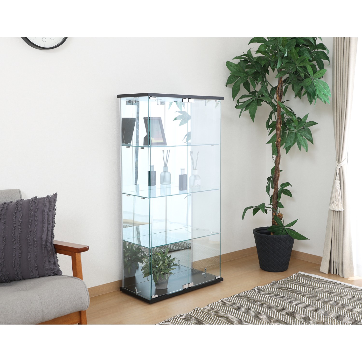 フィギュアケース 大型 ガラス製フギュアケースワイド黒