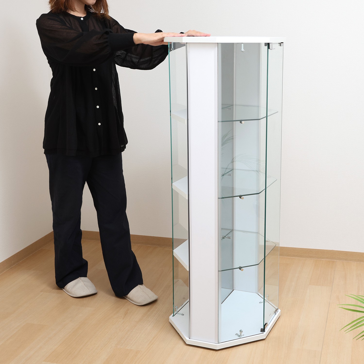 フィギュアケース 大型 ガラス製コーナー型コレクションケース白