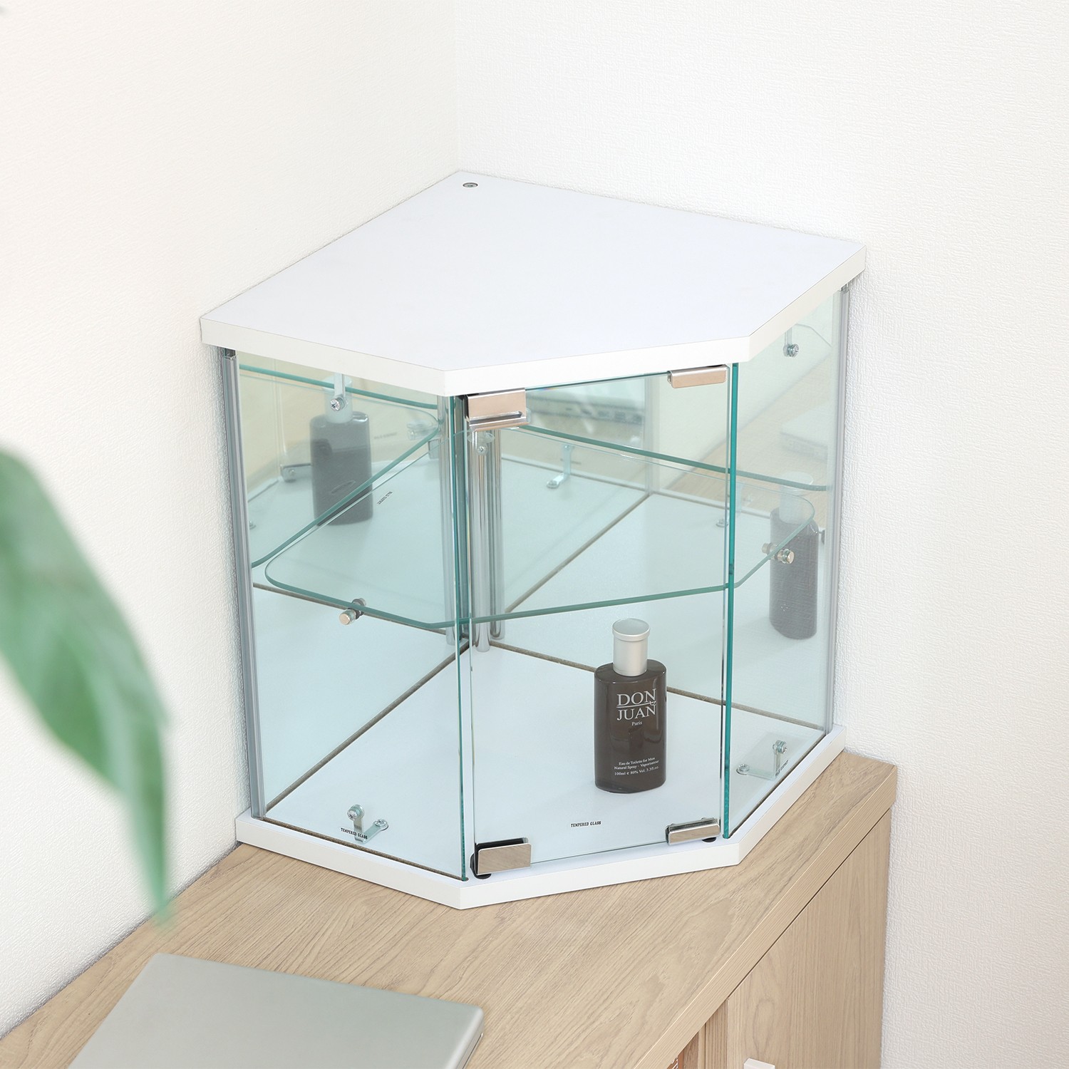 大型卓上ガラスフィギュアケース 大型卓上ガラスフィギュアケース コーナー型白