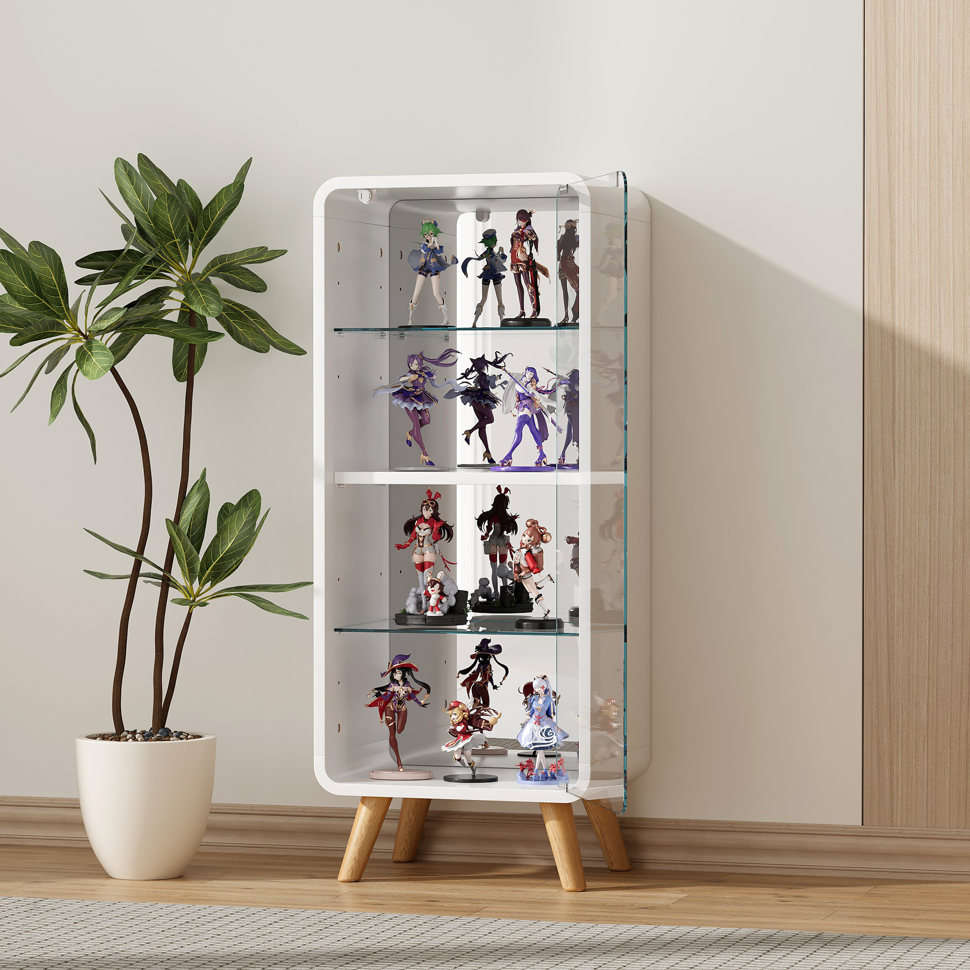 フィギュアケース 四段棚板付き透明扉収納 大型