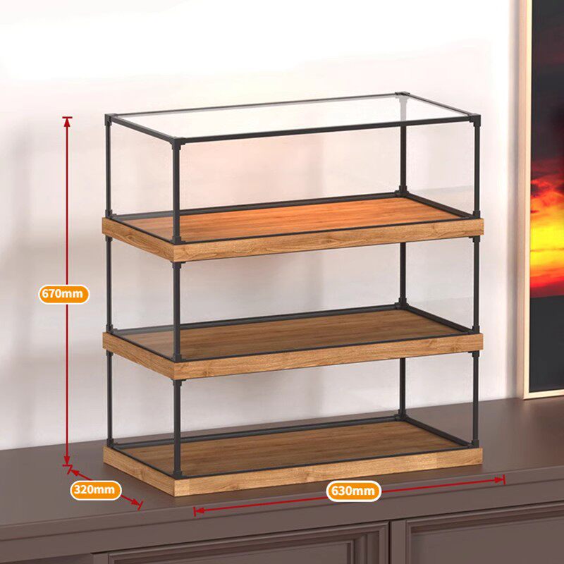 フィギュアケース 三段式木製台座付き透明展示