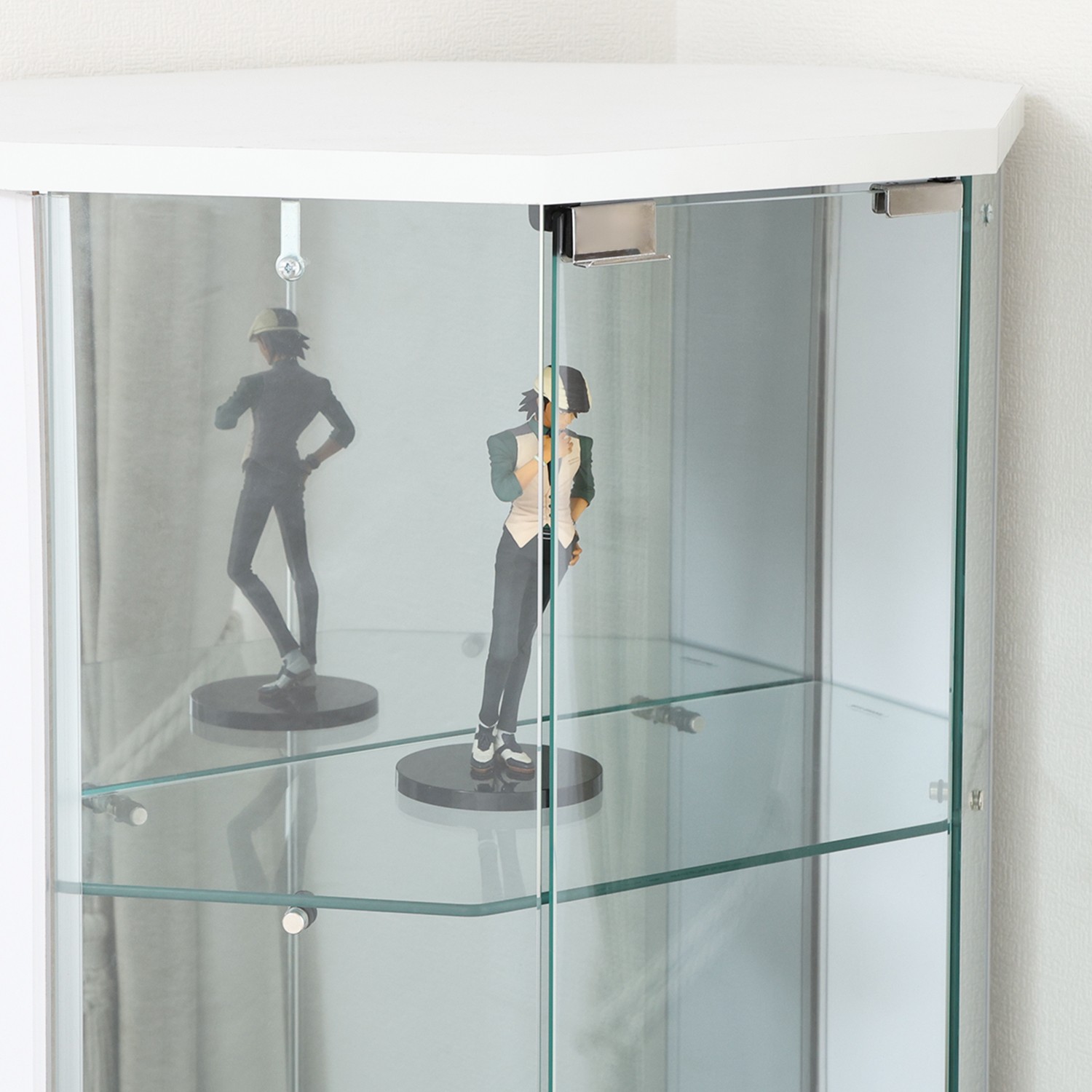 フィギュアケース 大型 ガラス製コーナー型コレクションケース白