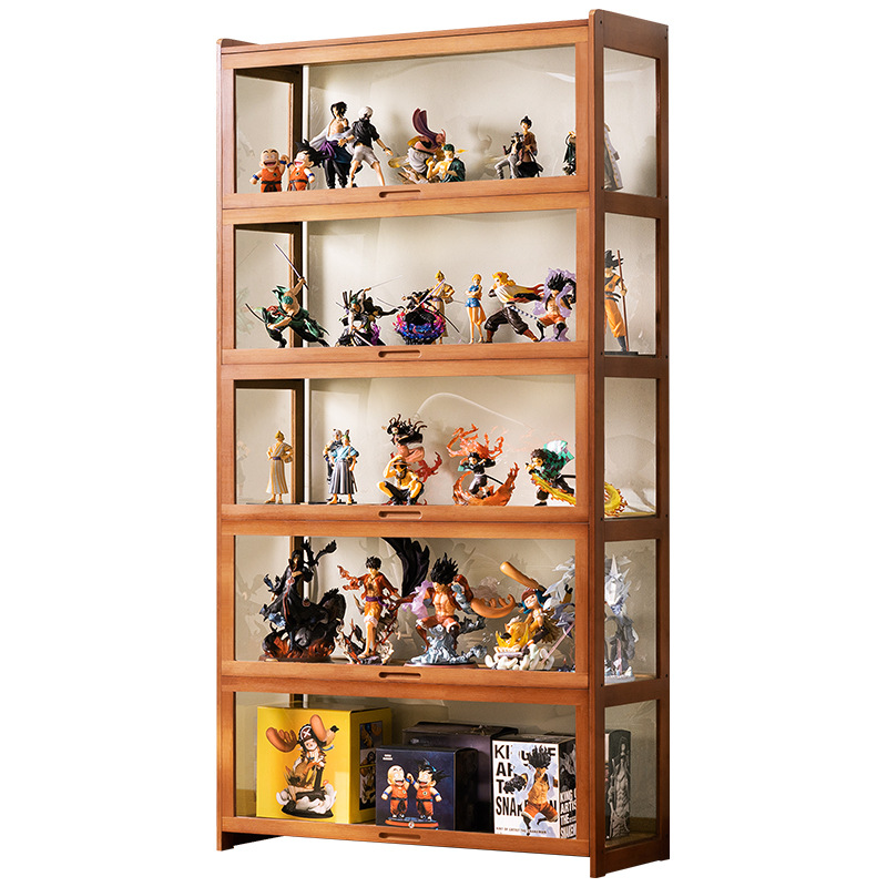 フィギュアケース 五段式木製フィギュア収納棚ガラス扉付き　大型