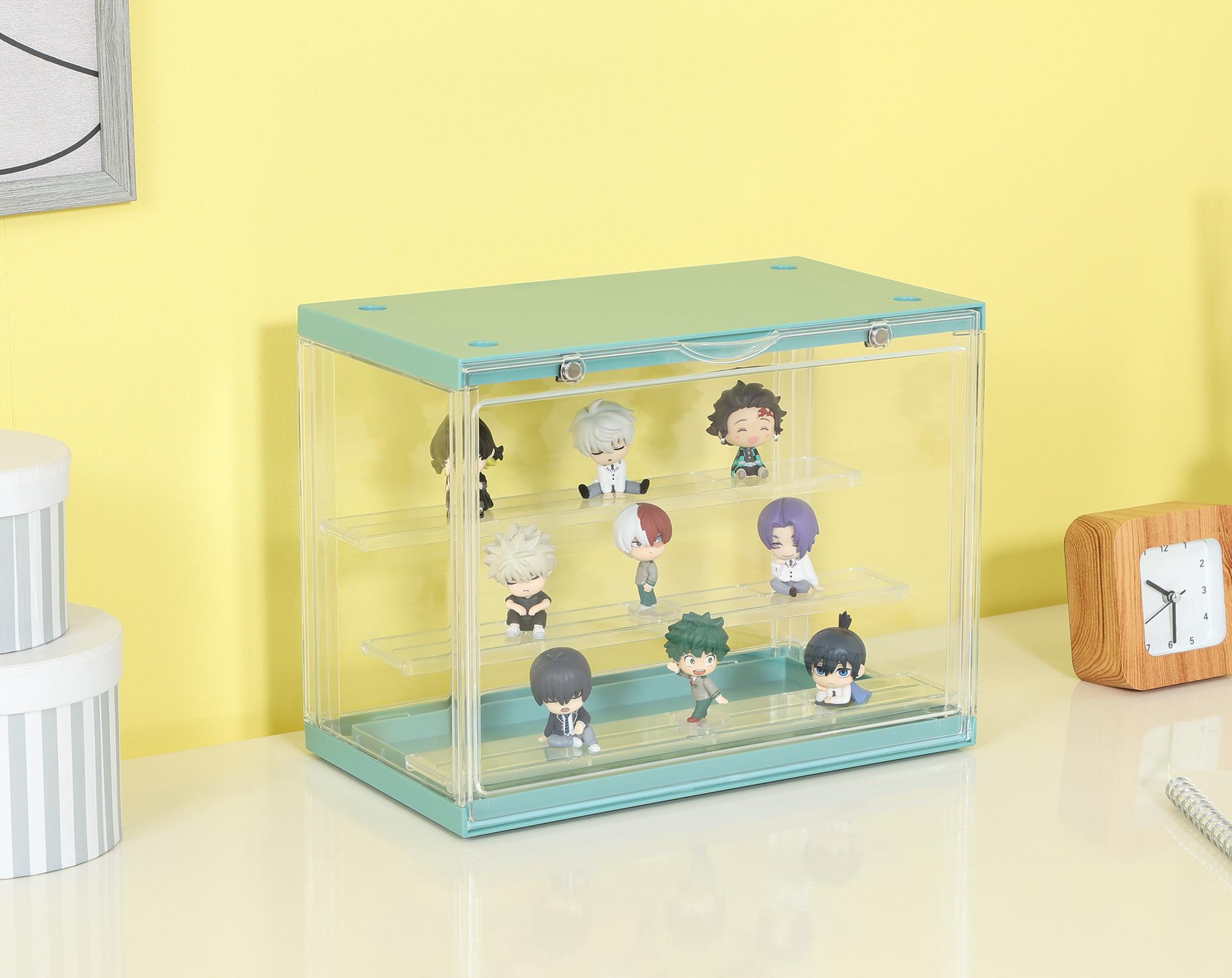 フィギュアケース 小型 薄緑色 3段収納