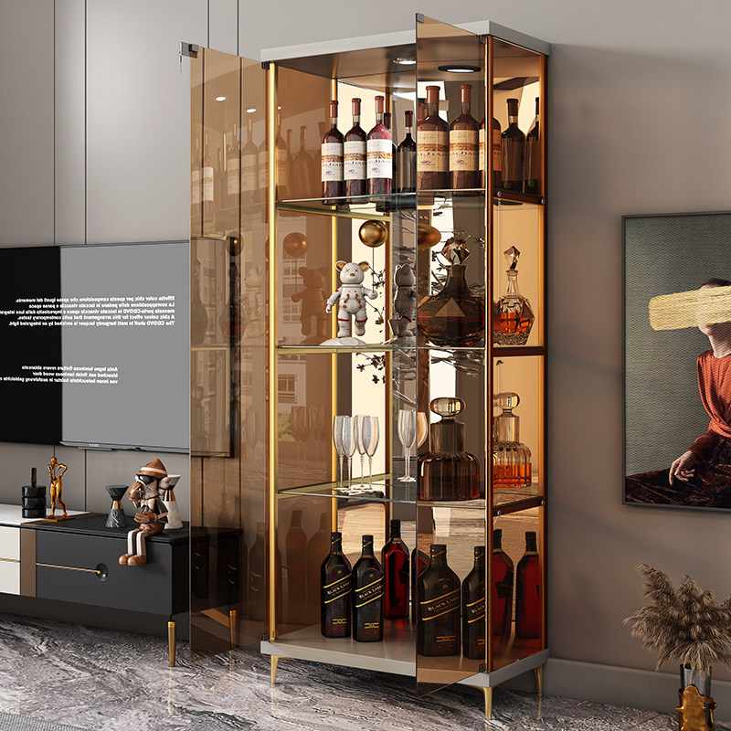 フィギュアケース 高級感漂う四段式照明付き大型ガラス展示棚