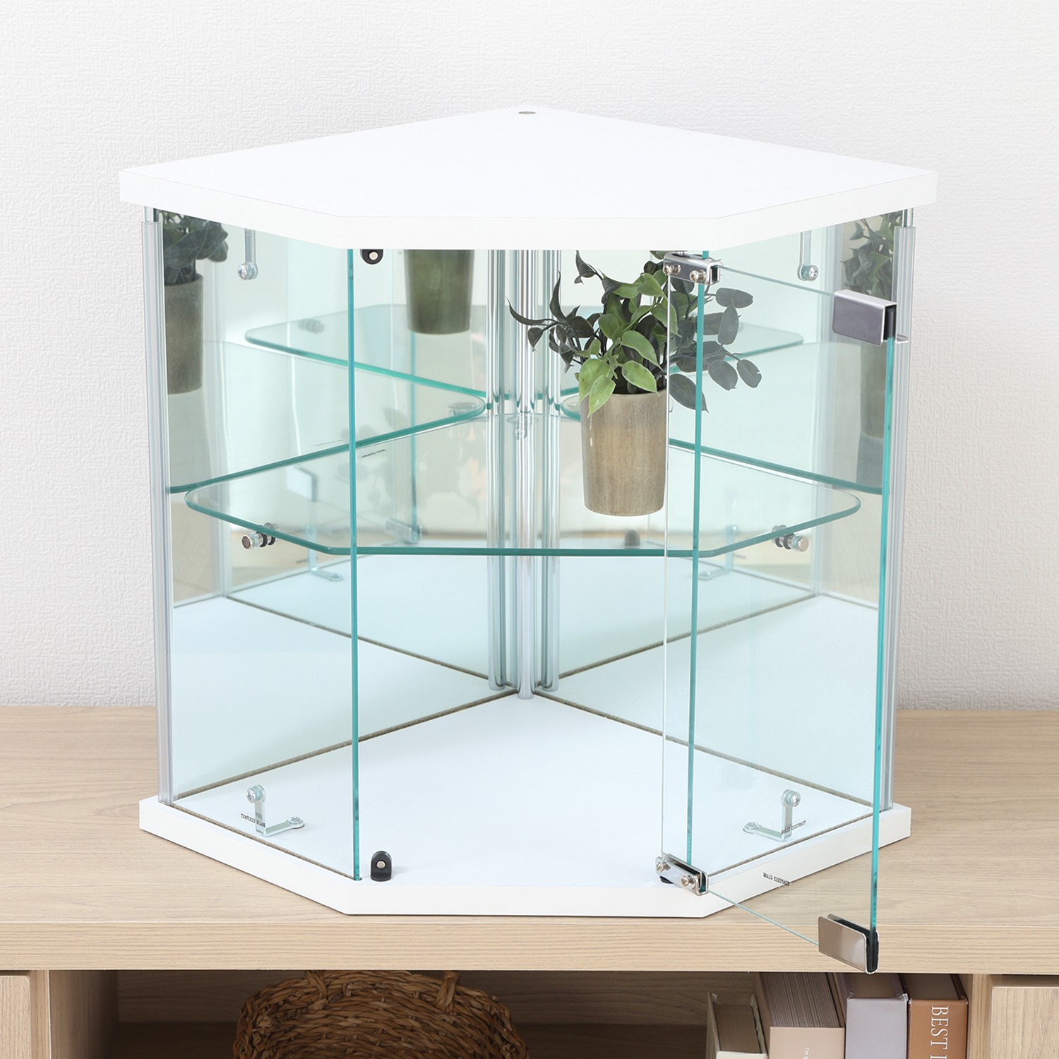 大型卓上ガラスフィギュアケース 大型卓上ガラスフィギュアケース コーナー型白