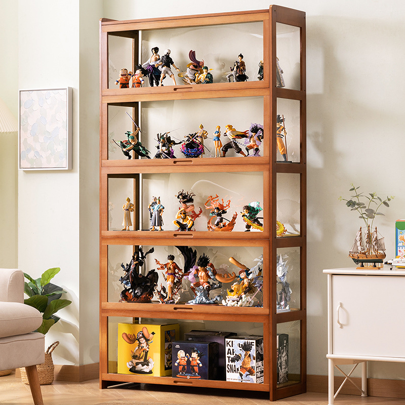 フィギュアケース 五段式木製フィギュア収納棚ガラス扉付き　大型