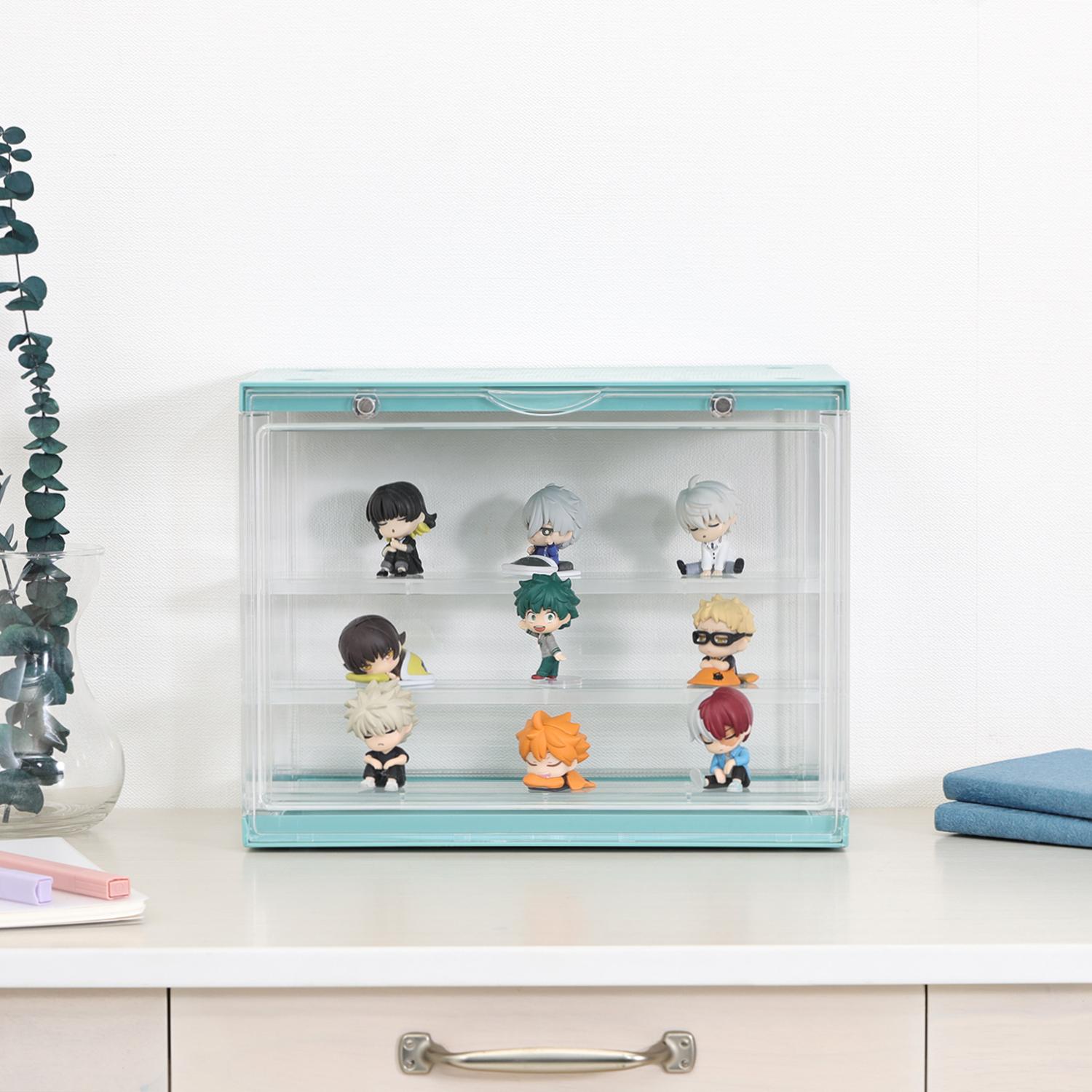 フィギュアケース 小型 薄緑色 3段収納